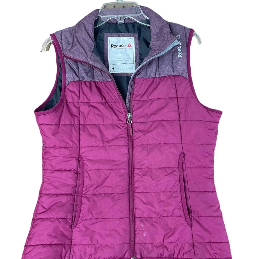 Reebok Purple Fuchsia Quilted PufferVest Full Zip Fitted‎ Women's Sz M Gorpcore